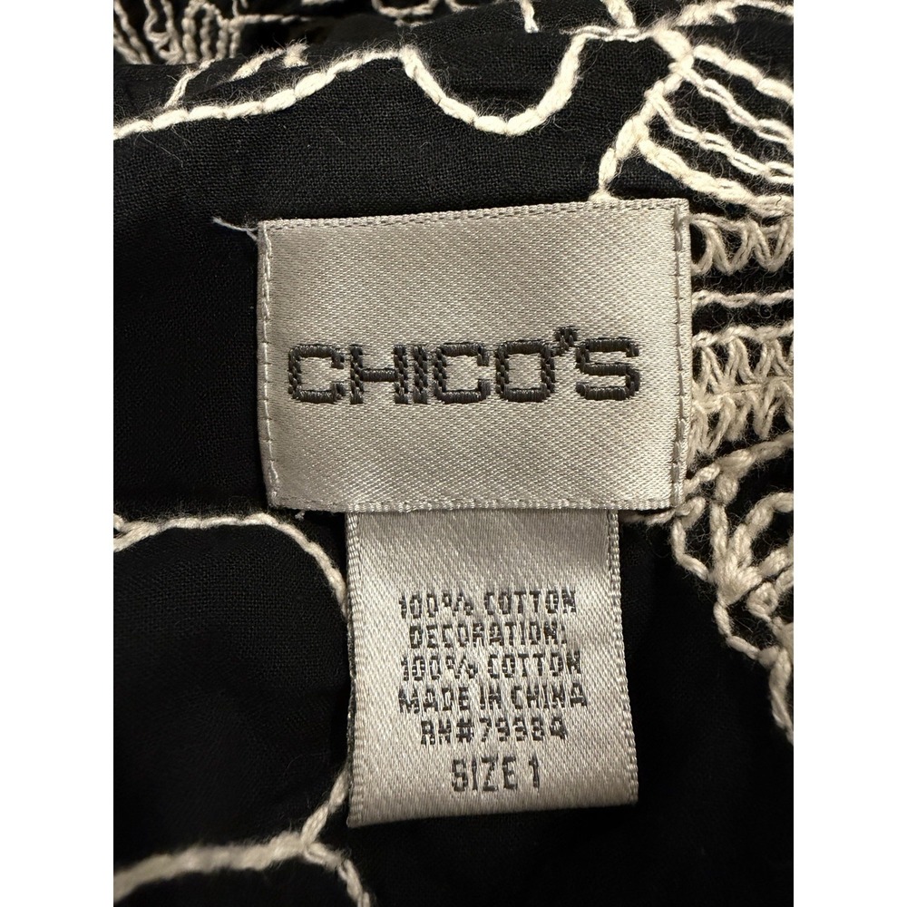 Chicos 1 Black & White Embroidered Floral Cotton Skirt~M-8~ Short Flair Flirty - Picture 2 of 12
